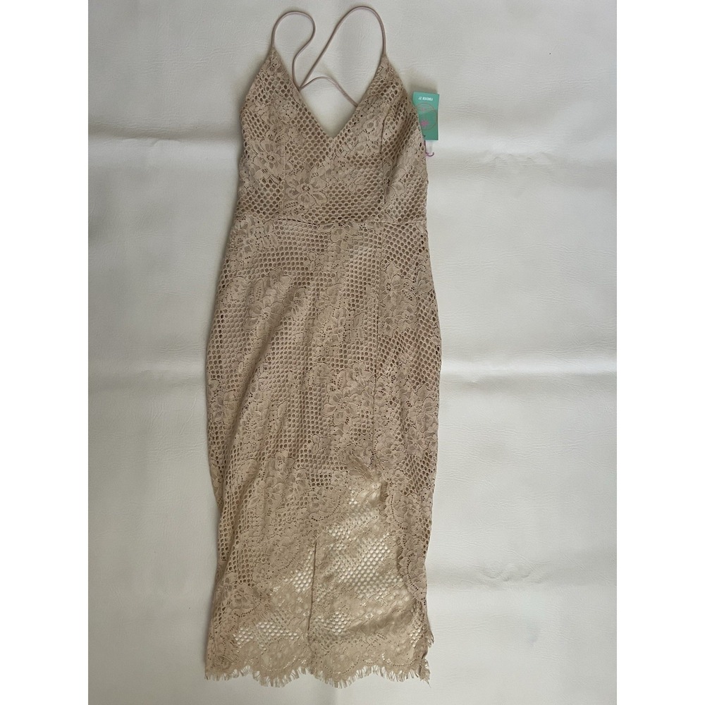 Forever 21 NWT Beige Laced Slit Strappy Midi Dress Women's Small Boho Romantic